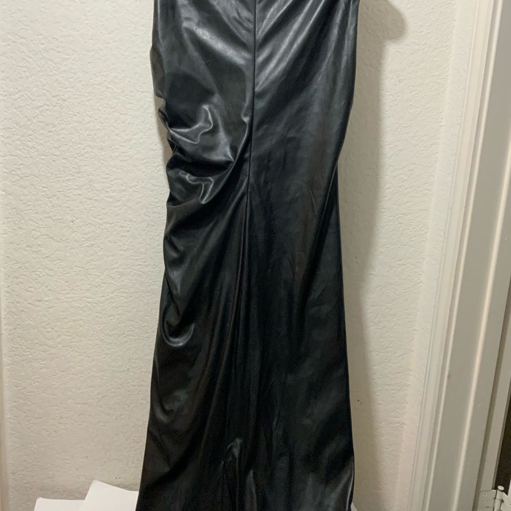 Zara Faux Leather Draped Dress midi women size M - Picture 6 of 7
